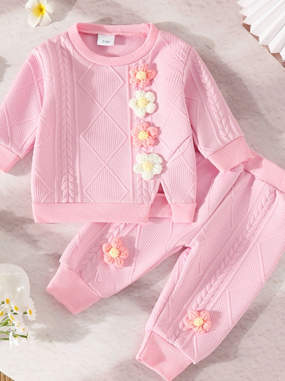 Cozy Pink Floral Knit Kids Pajama Set